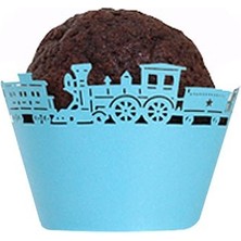 Mutfak Mavi Tren Muffin (Cupcake) Kenar Süsü 10 Adet