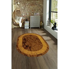 Napoli Home Dijital Baskılı Kaymaz Taban Yıkanabilir Mermer Oval Yolluk Salon Halısı, N-O-Mermer-12-Kahve,