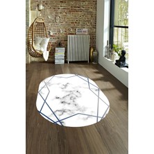 Napoli Home Dijital Baskılı Kaymaz Taban Yıkanabilir Mermer Oval Yolluk Salon Halısı, N-O-Mermer-15-Mavi,