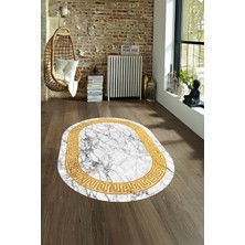 Napoli Home Dijital Baskılı Kaymaz Taban Yıkanabilir Mermer Oval Yolluk Salon Halısı, N-O-Mermer-12-Beyaz,