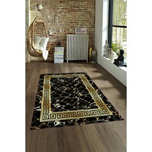 Napoli Home Dijital Baskılı Kaymaz Taban Yıkanabilir Mermer Yolluk Mutfak Salon Halısı, N-Mermer-18-Siyah,