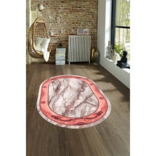 Napoli Home Dijital Baskılı Kaymaz Taban Yıkanabilir Mermer Oval Yolluk Salon Halısı, N-O-Mermer-03-Pembe,
