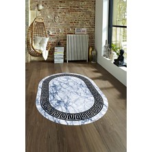 Napoli Home Dijital Baskılı Kaymaz Taban Yıkanabilir Mermer Oval Yolluk Salon Halısı, N-O-Mermer-12-Mavi,