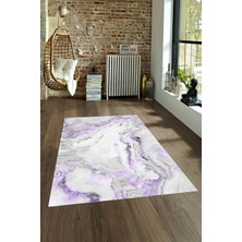 Napoli Home Dijital Baskılı Kaymaz Taban Yıkanabilir Mermer Yolluk Mutfak Salon Halısı, N-Mermer-26-Mor,