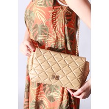 Chantaky Kadın Zincir Detaylı Omuz Çantası 006 003 Bej Tek Ebat