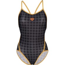 Mediterian Pembe Women's Arena 50TH Swımsuıt Dıamond Back Black Multı Gold Beachwear Kumaş