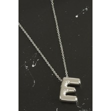 NV Jewellery Çelik Silver Gümüş Renk Balon E Harf Kolye