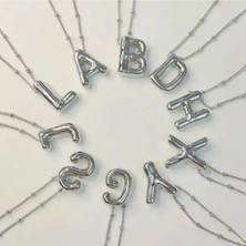 NV Jewellery Çelik Silver Gümüş Renk Balon A Harf Kolye
