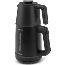 Siyah Berry Tea Xl 2 In 1 Çelik Demlikli Çay Makinesi ve Kettle Shiny Black Modern Elektrikli Çayda