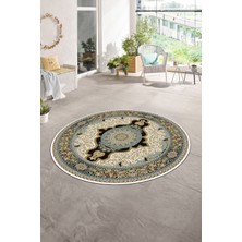 Napoli Home Dijital Baskılı Kaymaz Yıkanabilir Klasik Yuvarlak Mutfak Salon Halısı, N-Y-Klasik-02-Yeşil,