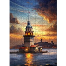 Karizma Tablo Ahşap Mdf Puzzle Yapboz Gün Batımı ve Kız Kulesi 500 Parça 50*70 cm