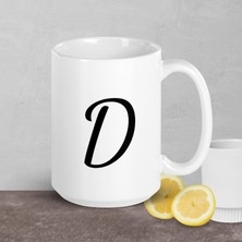 Bexdore D Monogramı - 15 Oz. - Beyaz Parlak Kupa - İngilizce Kahve Kupa