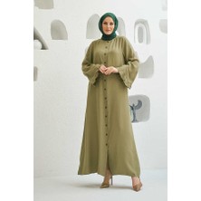 Neways 6587-DENIM Düğmeli Kolları Fırfırlı Ferace Haki