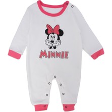 Bebelop Kız Bebek Mickey Mouse Baskılı Çıtçıtlı Uzun Kol Tulum