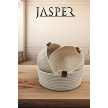 Jasper 3'lü Krem Jüt Hasır Sepet Oval Özel Tasarım Çok Amaçlı Düzenleyici Organizer