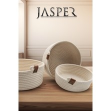 Jasper 3'lü Krem Jüt Hasır Sepet Oval Özel Tasarım Çok Amaçlı Düzenleyici Organizer