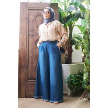 Neways 1153-DENIM Püsküllü Pantolon Etek Koyu Mavi