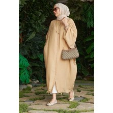 Neways 6465-DENIM Parça Boya Yarasa Tunik Bej