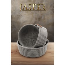 Jasper 3'lü Gri Jüt Hasır Sepet Oval Özel Tasarım Çok Amaçlı Düzenleyici Organizer