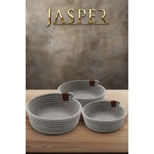 Jasper 3'lü Gri Jüt Hasır Sepet Oval Özel Tasarım Çok Amaçlı Düzenleyici Organizer