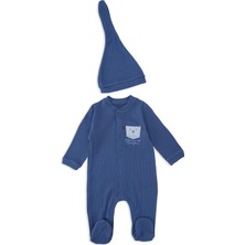 Bebelop Unisex Bebek Hayvan Nakışlı Raporlu Çıtçıtlı Şapkalı Patikli Tulum