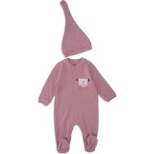 Bebelop Unisex Bebek Hayvan Nakışlı Raporlu Çıtçıtlı Şapkalı Patikli Tulum