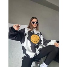 Pazarella Smiley Face Kapüşonlu Sweatshirt - Siyah