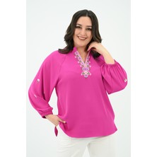 Koza Kadın Nakış Detaylı Uzun Kollu Bluz 1715-24