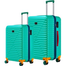 Orta Ve Kabin Boy 2'li Valiz Seti %100 Polikarbon Valiz 4x2 Teker Su Yeşili 1088