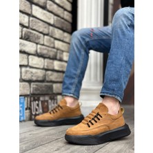 BOA BA0332 Merdiven Desen Bağcıklı Erkek Yüksek Taban Taba Süet Siyah Taban Spor Ayakkabı