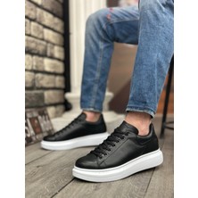 BOA BA0547 Boa Kalın Yüksek Taban Siyah Beyaz Bağcıklı Spor Erkek Ayakkabı