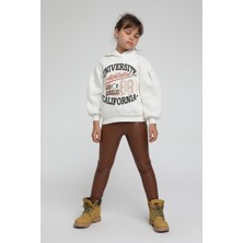 4-14 Yaş Escabel Kız Çocuk Balon Kol Kapşonlu Sweatshirt Beyaz