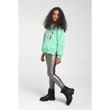 4-14 Yaş Escabel Kız Çocuk Salash Kesim Kapişonlu Sweatshirt Yeşil