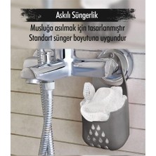 Neo Concept -2'li Set Gri Askılı Süngerlik & Sünger & Multi İnce Derz Arası Banyo Mutfak Lavabo Detay Temizleme Fırçası