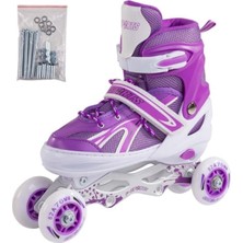 Furkan Toys 4 F-Sports Mor Ayarlabilir 2+2 Işıklı Metal Alıştırma Pateni Çanta Hediyeli Çocuk Pateni Tek Sıra M