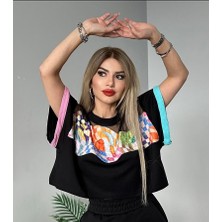 Aze Shop Önü Taşlı Renkli Kadın Bluz Crop