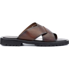 Sandals Factory Erkek Hakiki Deri Kahverengi Düz Terlik 741 M7280 Erk Trlk Y24 Brown