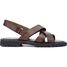 Sandals Factory Erkek Hakiki Deri Kahverengi Düz Sandalet 741 M7926 Erk Sndlt Y24 Brown