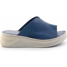 Bambi Kot Mavi Hakiki Deri Kadın Terlik K04281030103