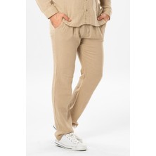 Eliş Şile Bezi Müslin Beli Lastikli Çift Cepli Erkek Yazlık Pantolon Vizon Vzn