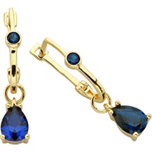 ÇGK KUYUMCULUK Sallantılı Mavi Taşlı Altın Küpe CGKKP022