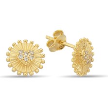 ÇGK KUYUMCULUK Kalpli Taşlı Altın Çivili Küpe CGKKP035