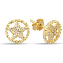 ÇGK KUYUMCULUK Çivili Yıldız Taşlı Altın Küpe CGKKP038