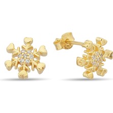 ÇGK KUYUMCULUK Kar Tanesi Taşlı Çivili Altın Küpe CGKKP043