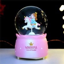 Keyfim Shop Unicorn Üzerinde Prenses Işıklı Müzikli Püskürtmeli Büyük Boy Kar Küresi