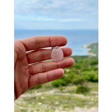 Gökçeada Doğaltaş Damla Pembe Kuvars Taşı Kolye