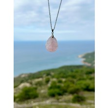 Gökçeada Doğaltaş Damla Pembe Kuvars Taşı Kolye