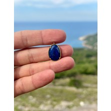 Gökçeada Doğaltaş Işlemeli Lapis Taşı Kolye