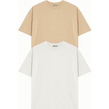 Hanclo Yaz Renkleri 2'li Paket Basic Avrupa Kalıp/oversize Fit Kesim Bisiklet Yaka Kısa Kollu T-Shirt