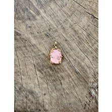 Gökçeada Doğaltaş Kafes Pembe Kuvars Taşı Kolye ZİNCİRSİZ